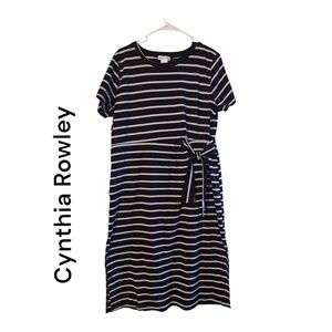 Navy Blue & White Striped Dress